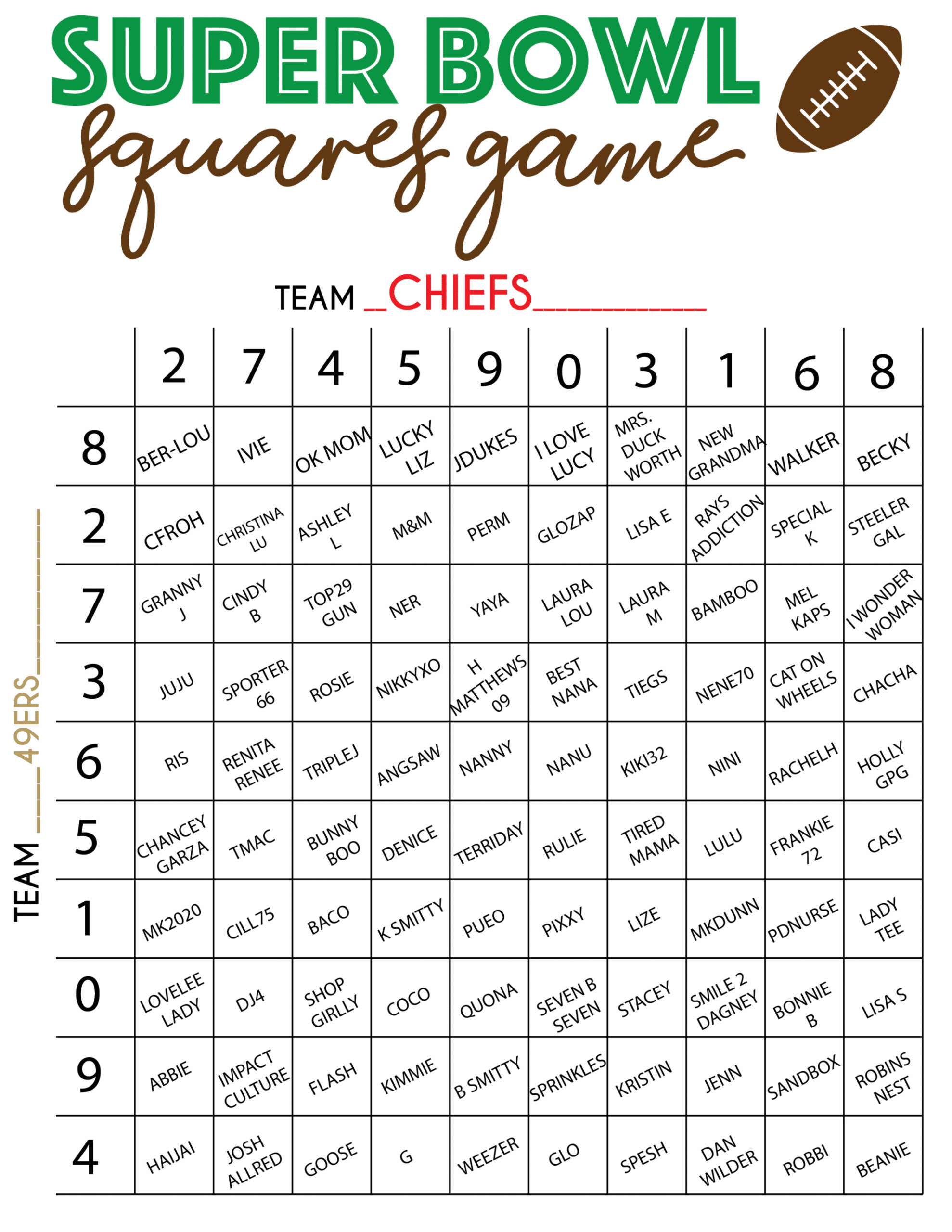 Free Printable Super Bowl Squares