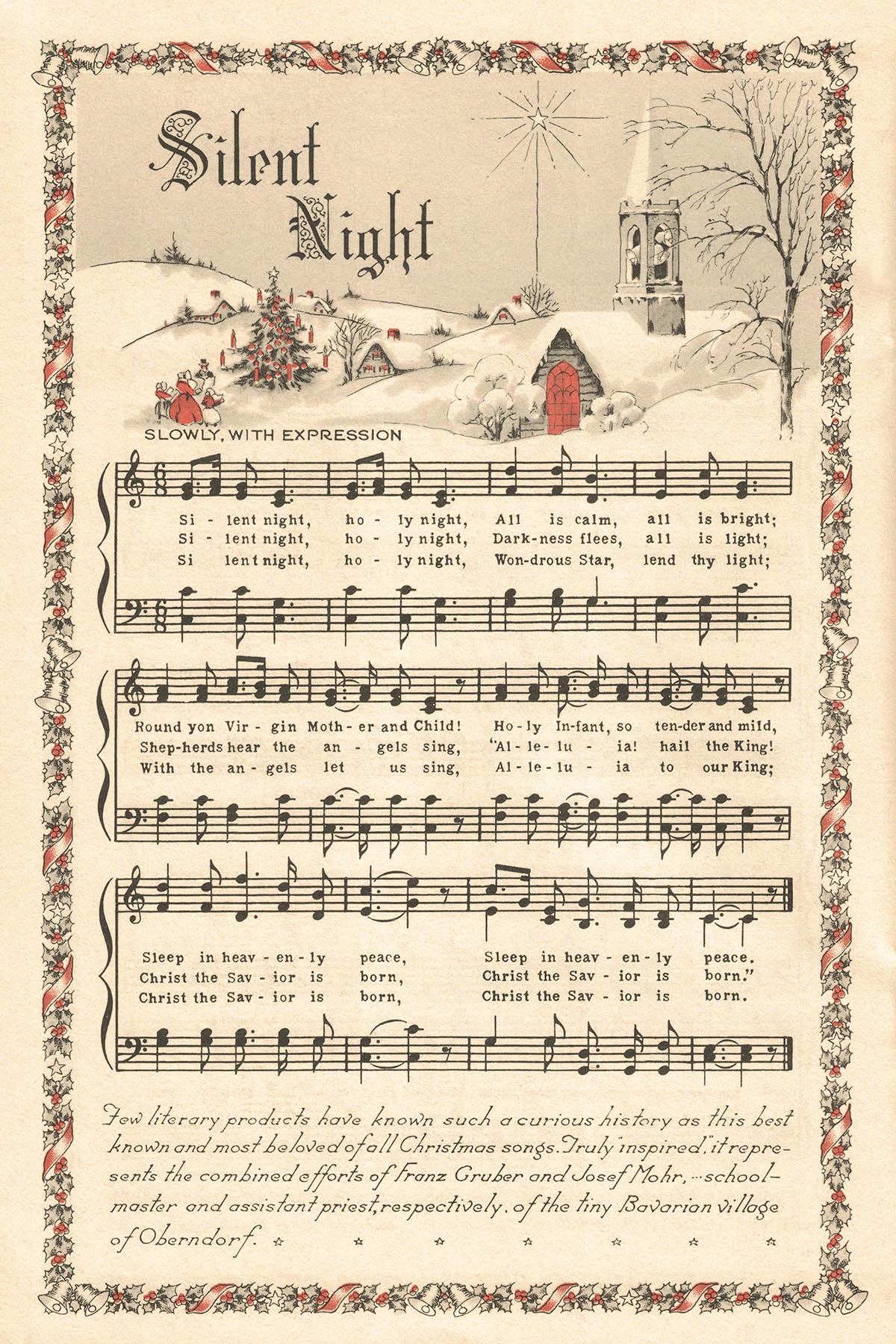 Free Printable Vintage Color Illustration Christmas Carols Rose 