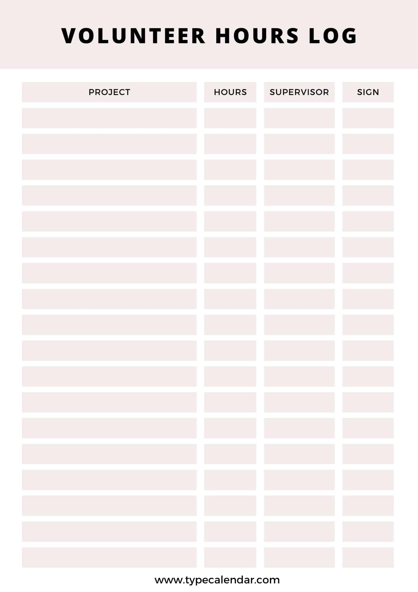 Free Printable Volunteer Hours Log Templates Excel PDF Form Sheet