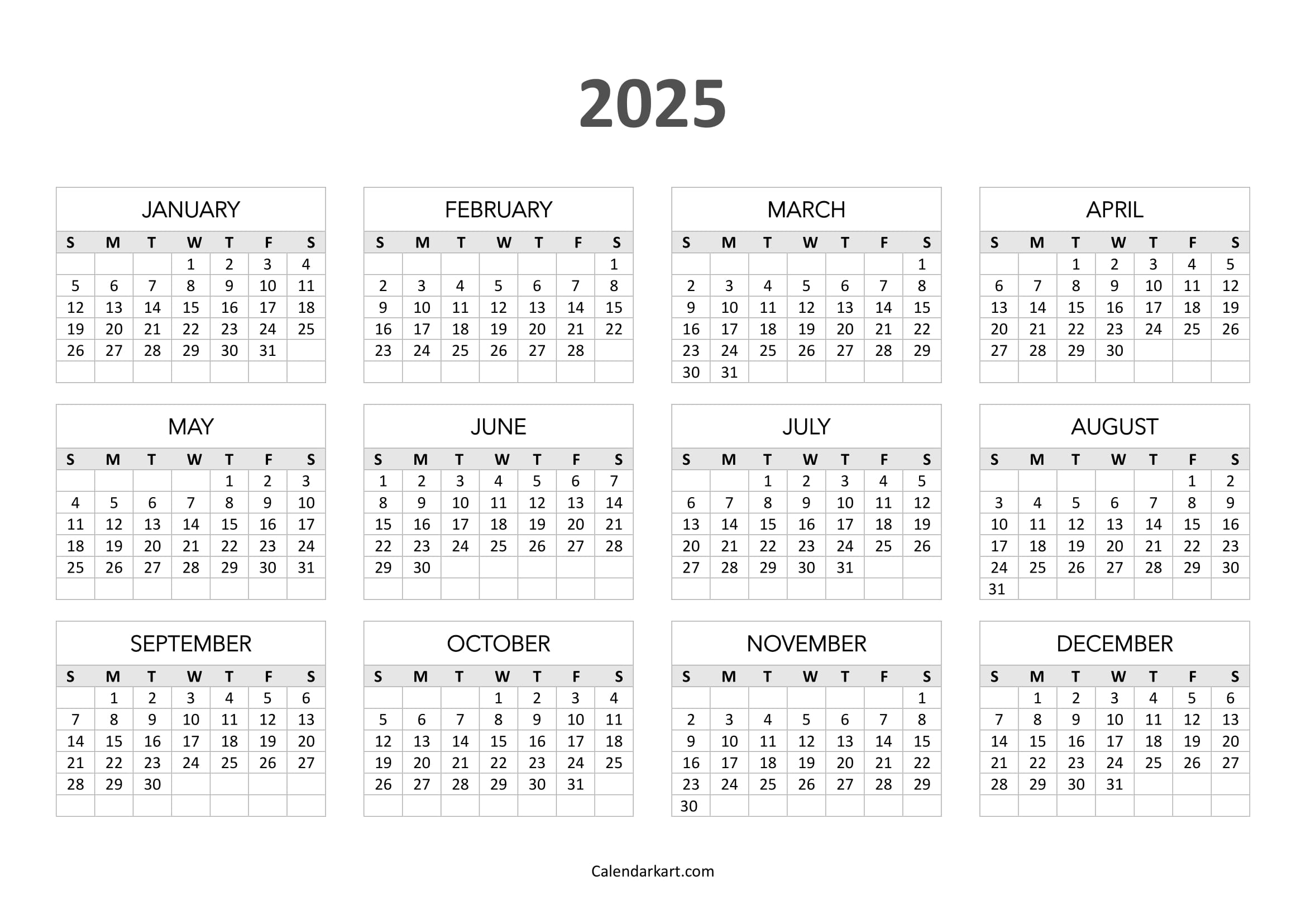 Free Printable Year At A Glance Calendar 2025 CalendarKart Free Printable Year At A Glance Calendar 2025 CalendarKart