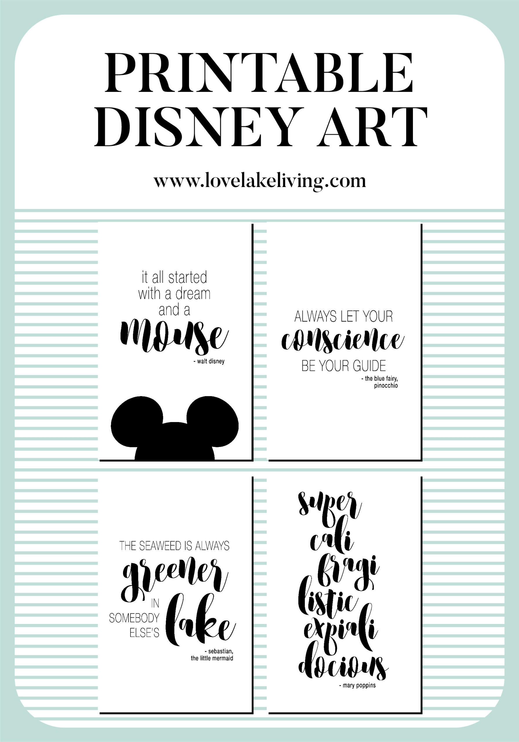 Free Printables Disney Typography Art Love Lake Living