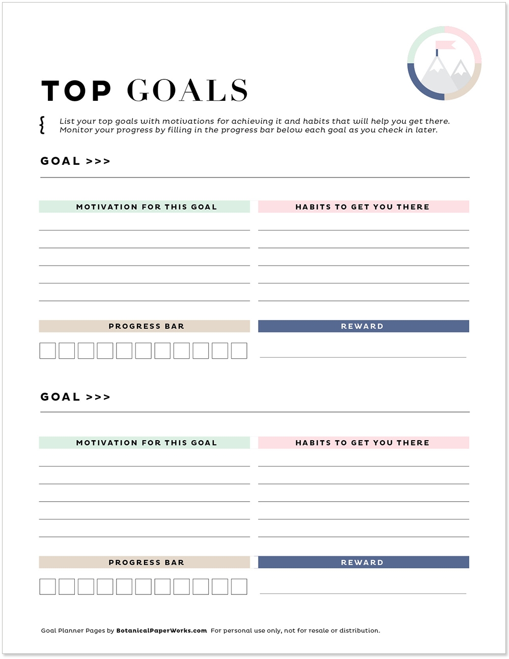 Free Printables Goal U0026 Project Planner Pages Botanical PaperWorks
