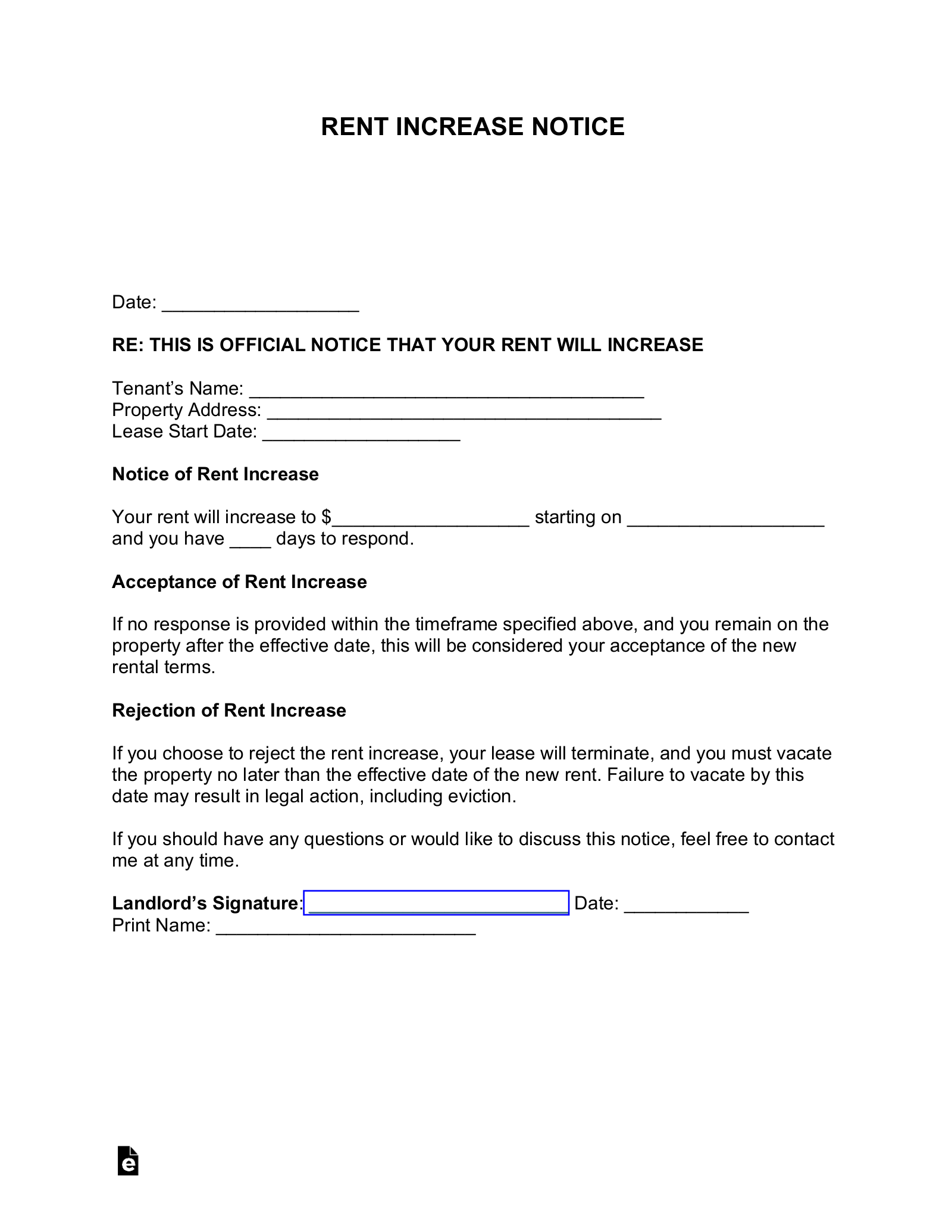 Free Rent Increase Notice Template PDF Word EForms