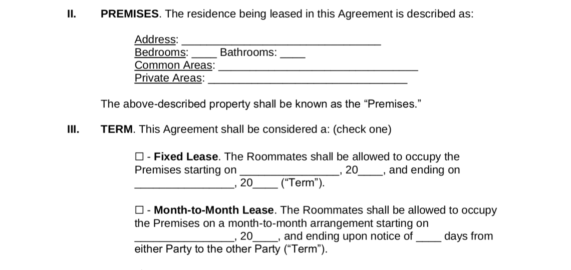 Free Roommate Room Rental Agreement Template PDF Word EForms