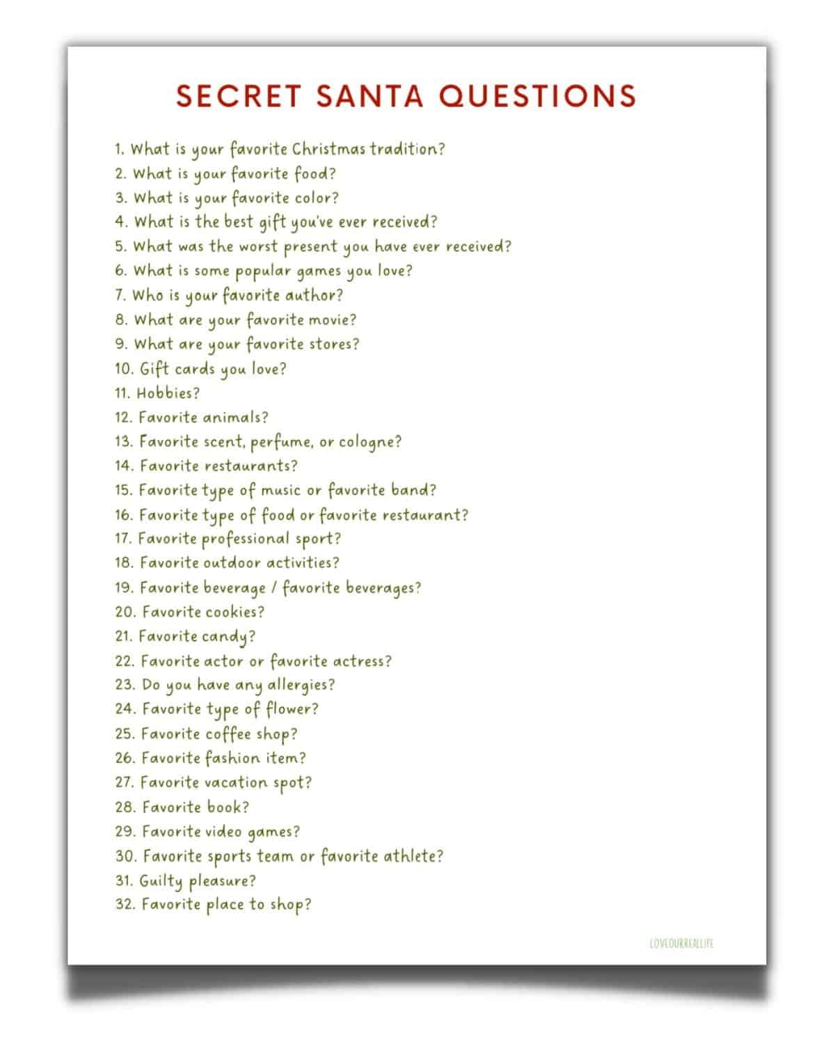 FREE Secret Santa Questionnaire Printable Templates Love Our 