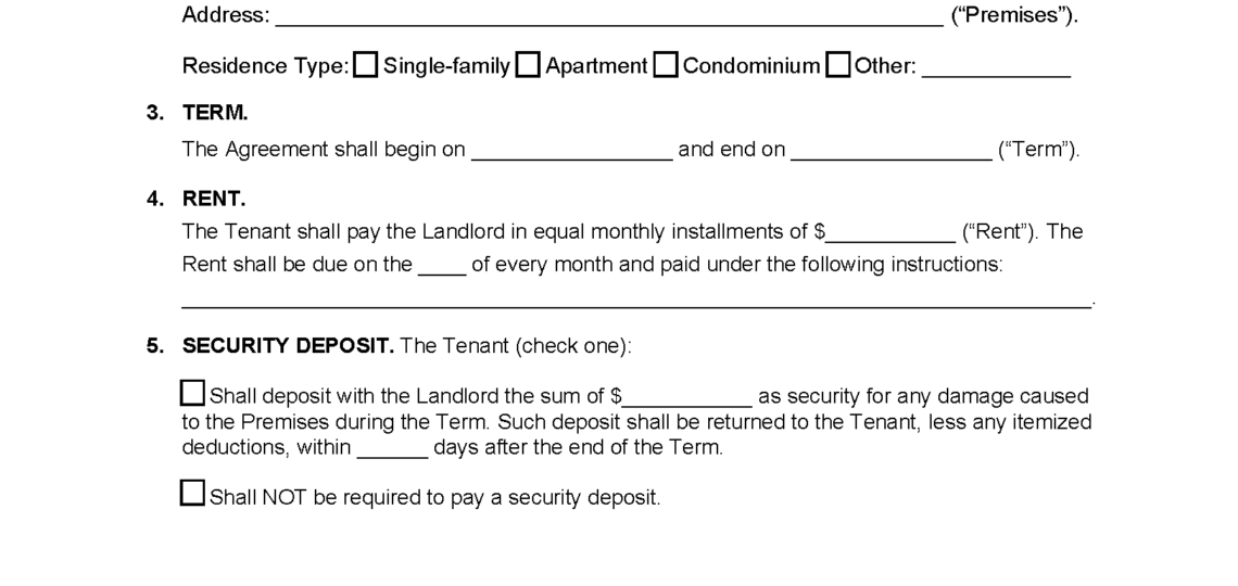 Free Simple 1 Page Lease Agreement Template PDF Word
