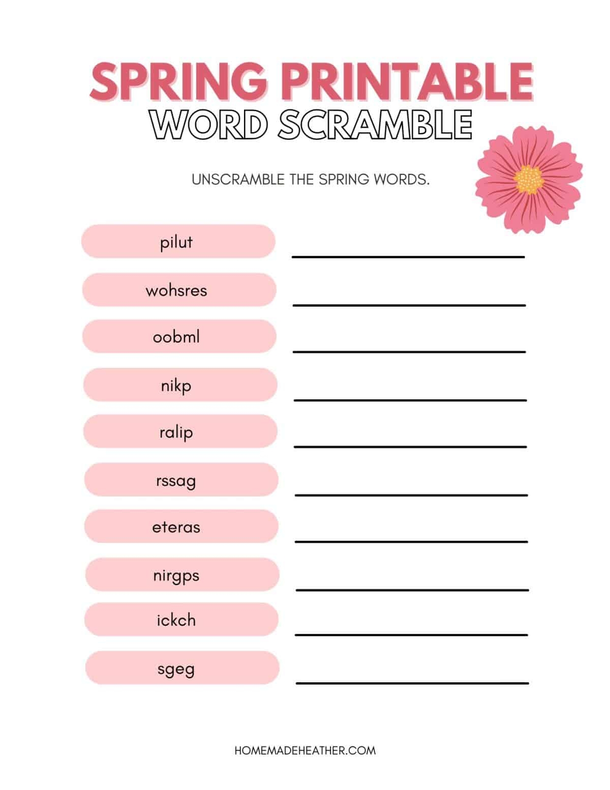 Free Printable Word Scramble