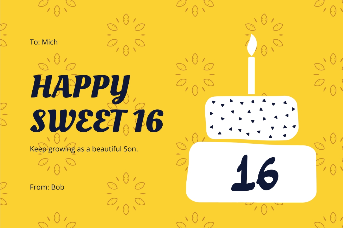 Free Sweet 16 Birthday Card For Son Template To Edit Online