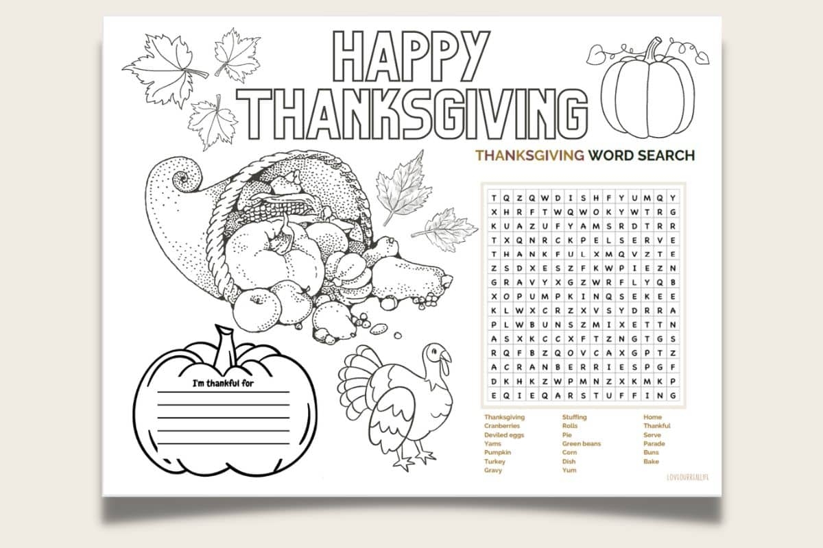 FREE Thanksgiving Printable Placemats Coloring Page For Kids Love Our Real Life FREE Thanksgiving Printable Placemats Coloring Page For Kids Love Our Real Life
