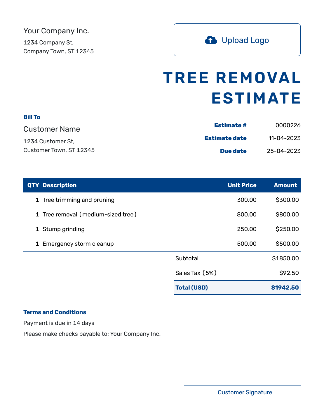Free Tree Removal Estimate Template Docelf Free Tree Removal Estimate Template Docelf