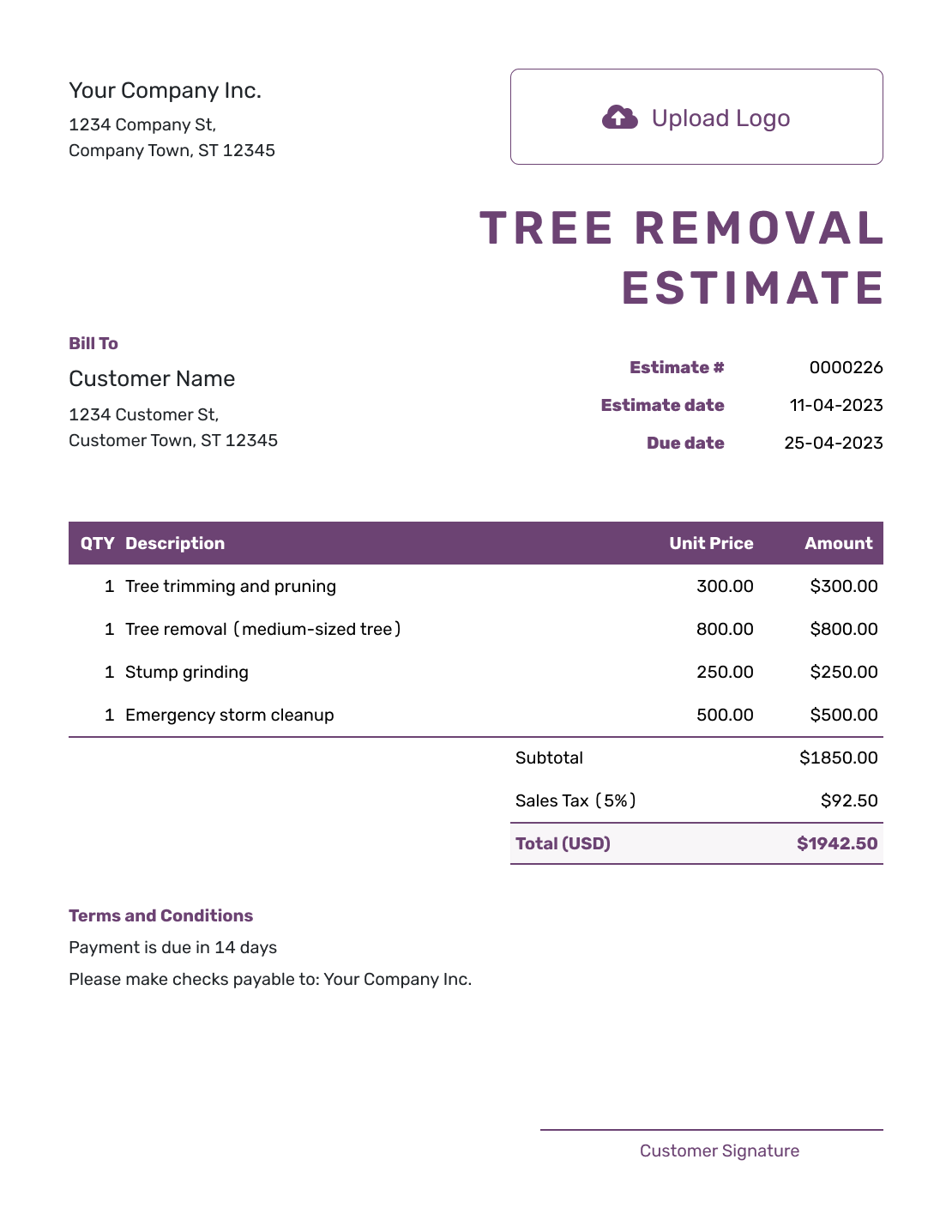 Free Tree Removal Estimate Template Docelf Free Tree Removal Estimate Template Docelf