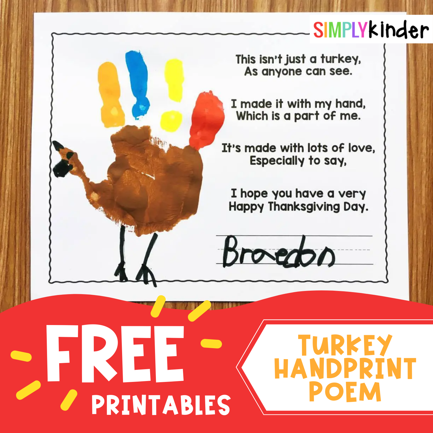 Free Printable Handprint Turkey Template Free Printable Handprint Turkey Template
