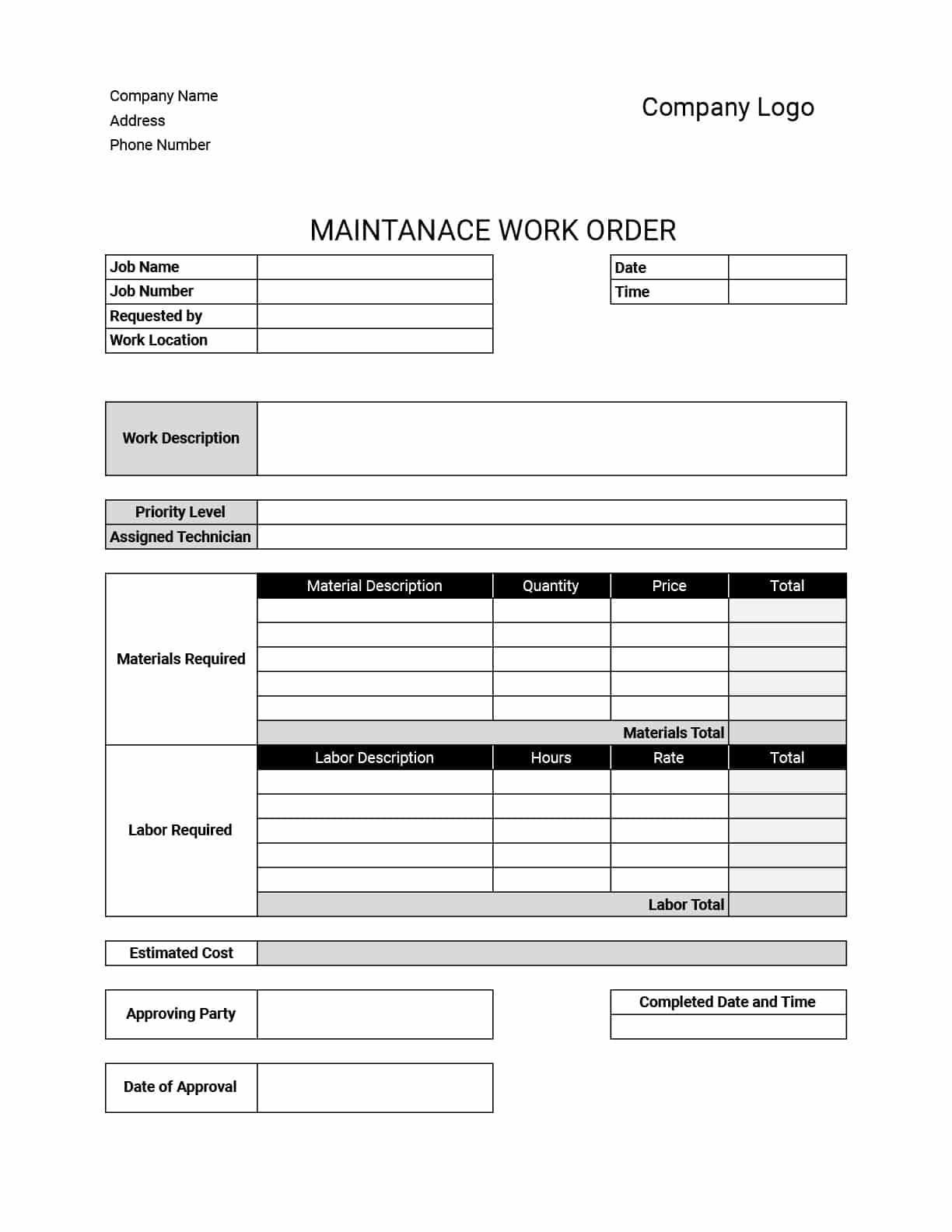 Free Work Order Templates Download Print In PDF Office GDocs  Free Work Order Templates Download Print In PDF Office GDocs