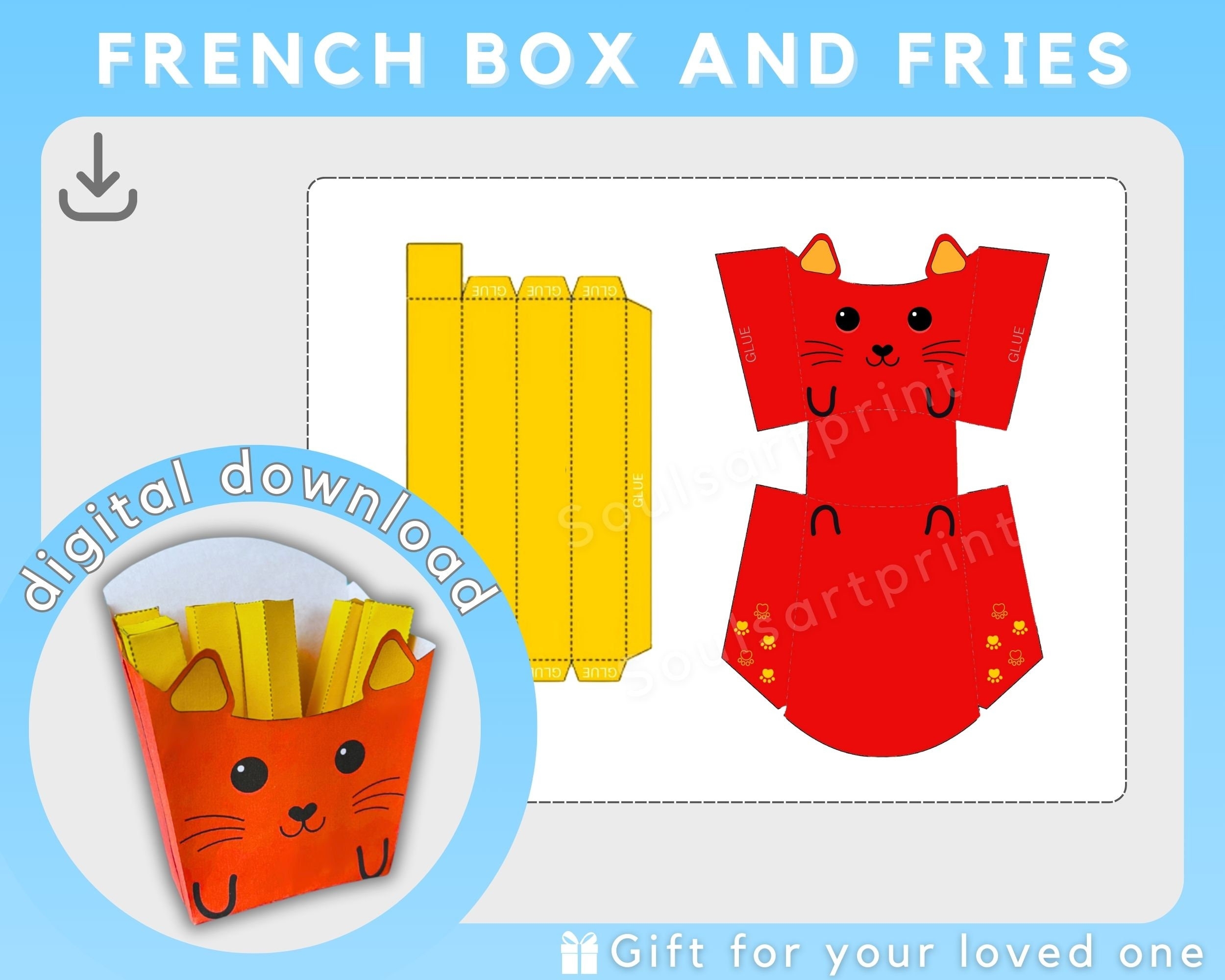 French Fry Box Template Cat French Fries Template Gift Template French Fries Gift Card French Fries Box And Fries For Gift Printable Etsy