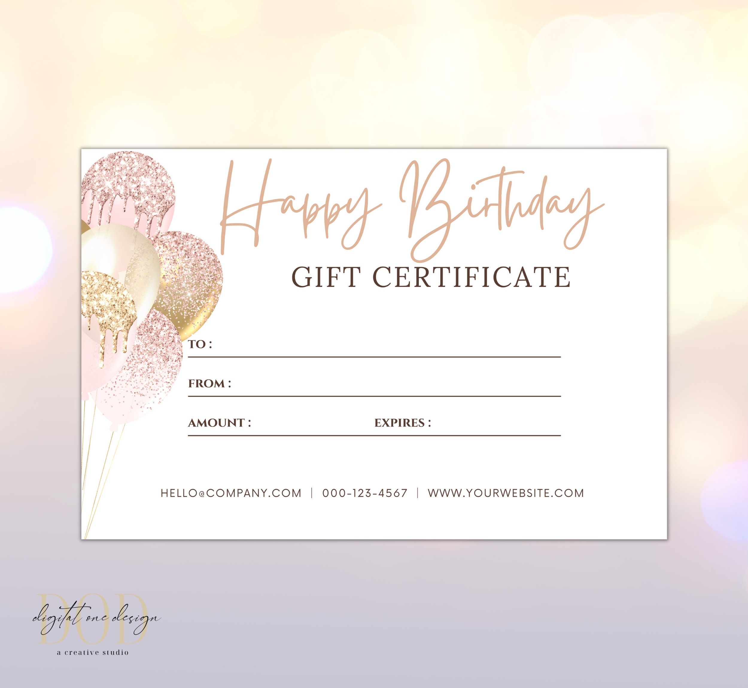 Gift Certificate Template Editable Printable Happy Birthday Gift Certificate Birthday Gift Voucher Blush Gold Balloon Gift Certificate Etsy UK