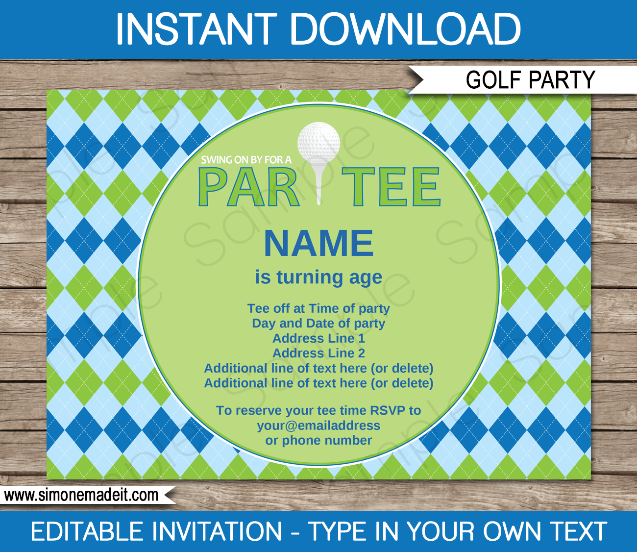 Golf Party Invitations Template Blue U0026 Green