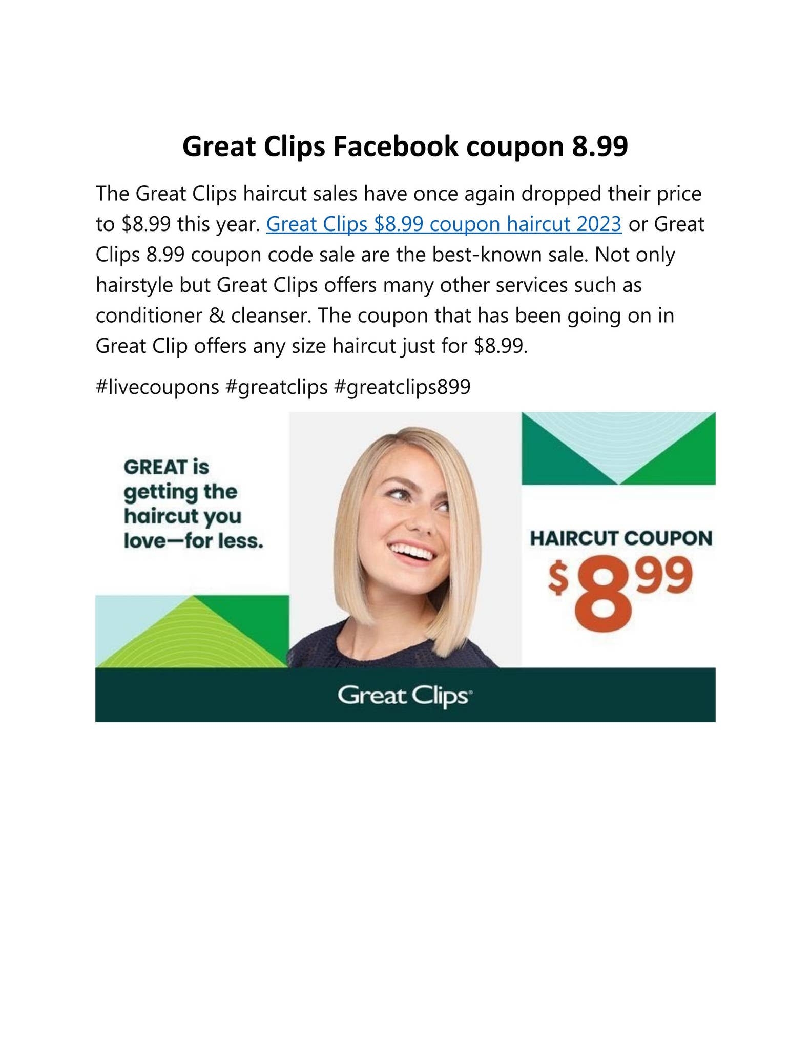 Great Clips Facebook Coupon 8 99 By Live Coupons Issuu