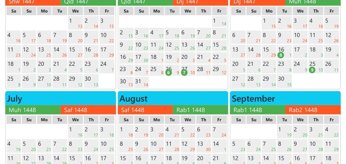 Gregorian Hijri Calendar 2026 1447 1448 In Hong Kong