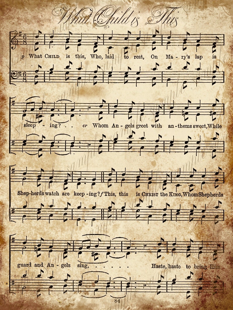 Grungy Aged Vintage Christmas Carol Music Digital Sheet INSTANT 