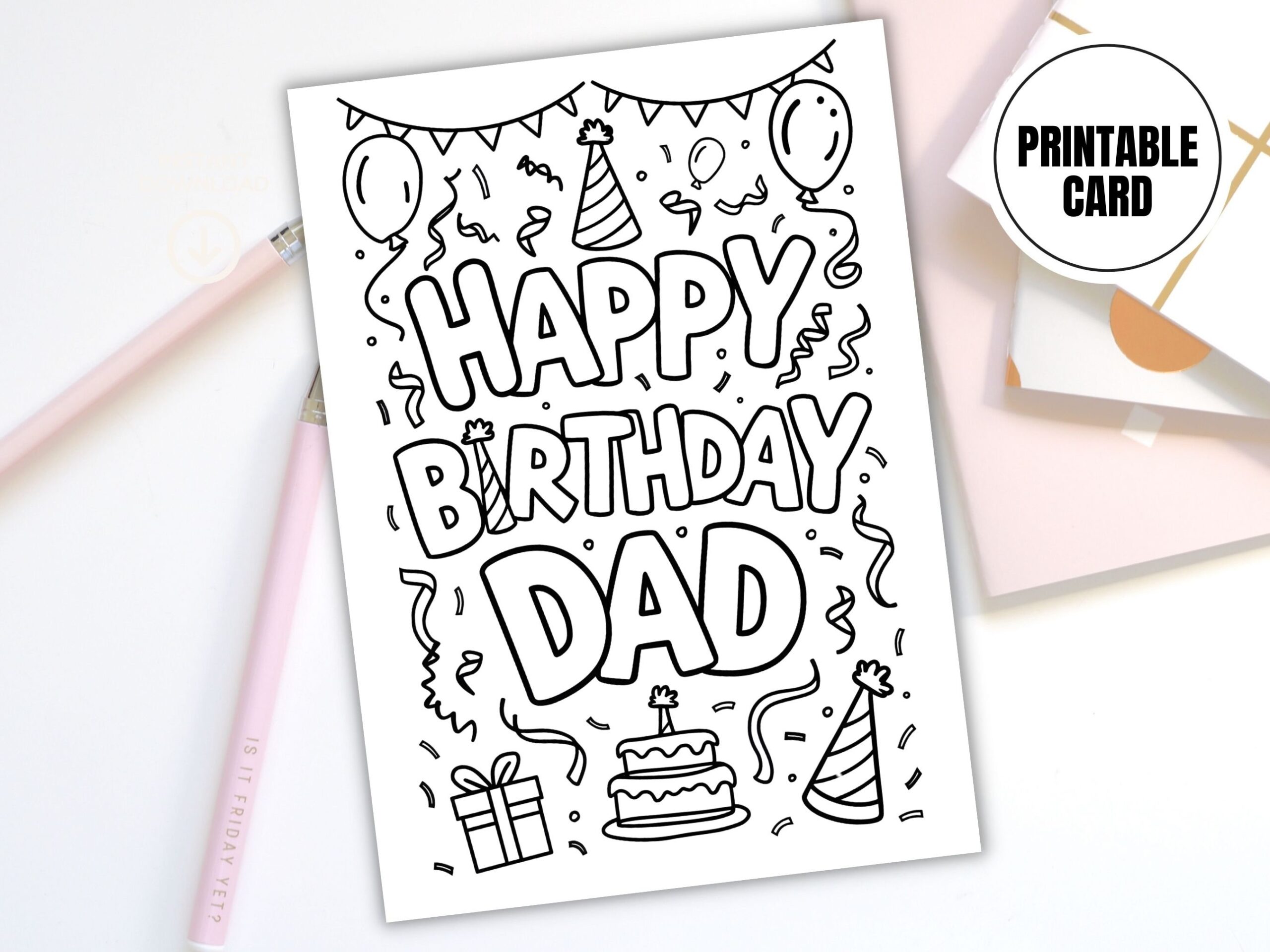 Happy Birthday Dad Printable Coloring Card Digital Download Fun DIY Birthday Card For Dad Father s Day Card Dad Gift Idea