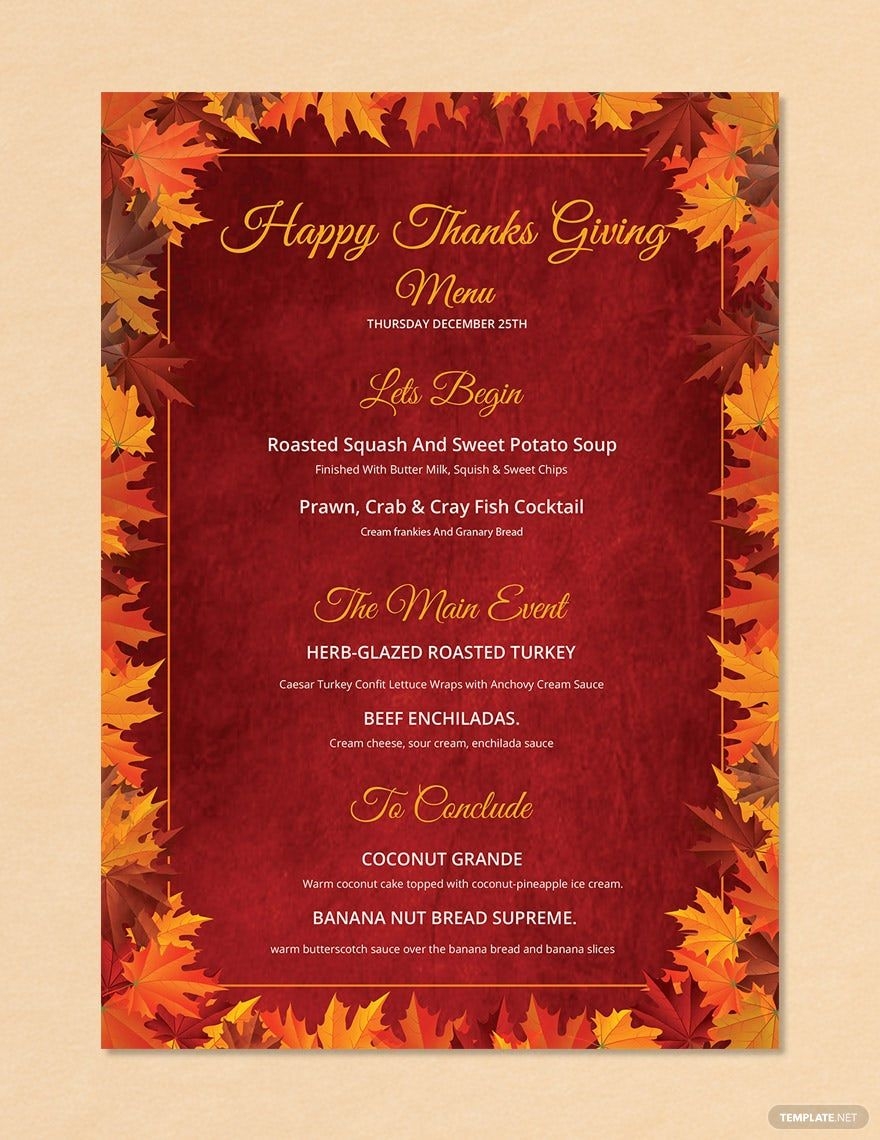 Happy Thanksgiving Menu Template In Pages PSD Word Publisher 