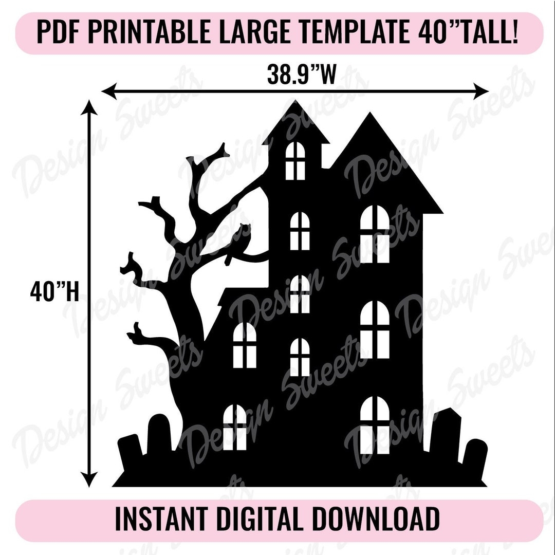 Haunted House Printable Trace And Cut PDF Template Halloween Decor 40