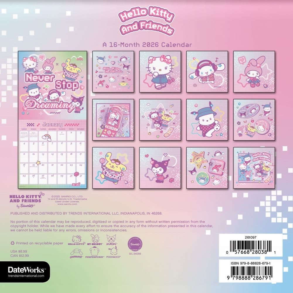 Hello Kitty 2026 Mini Wall Calendar