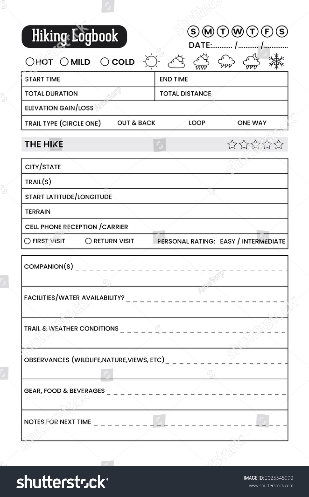 Hiking Logbook Low Content Kdp Printable Stock Illustration 