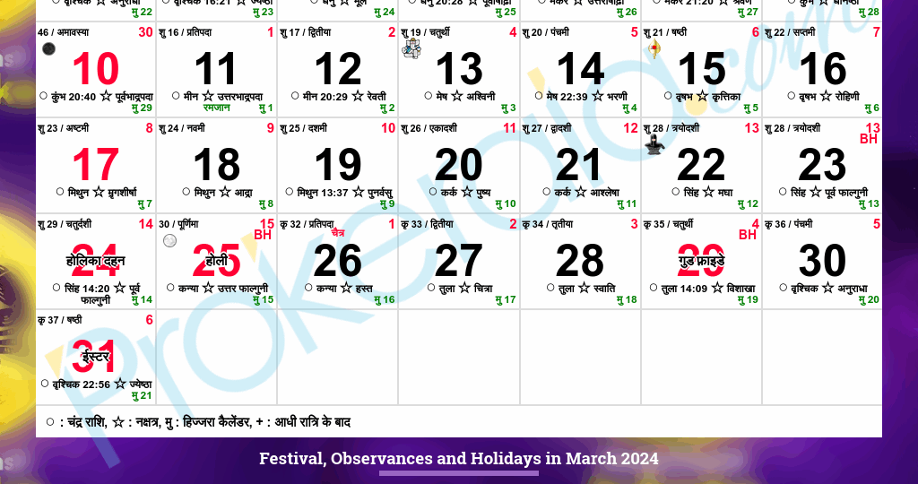 Hindu Calendar 2024 March