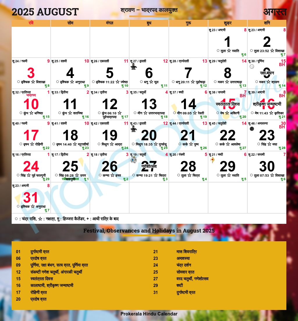 Hindu Calendar 2025 August Hindu Calendar 2025 August