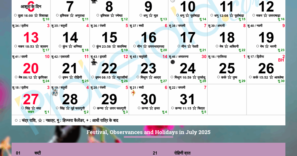 Hindu Calendar 2025 July