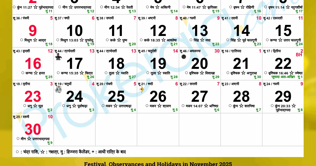 Hindu Calendar 2025 November
