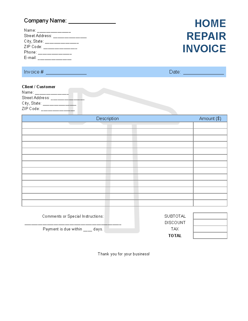 Home Repair Invoice Template Invoice Generator