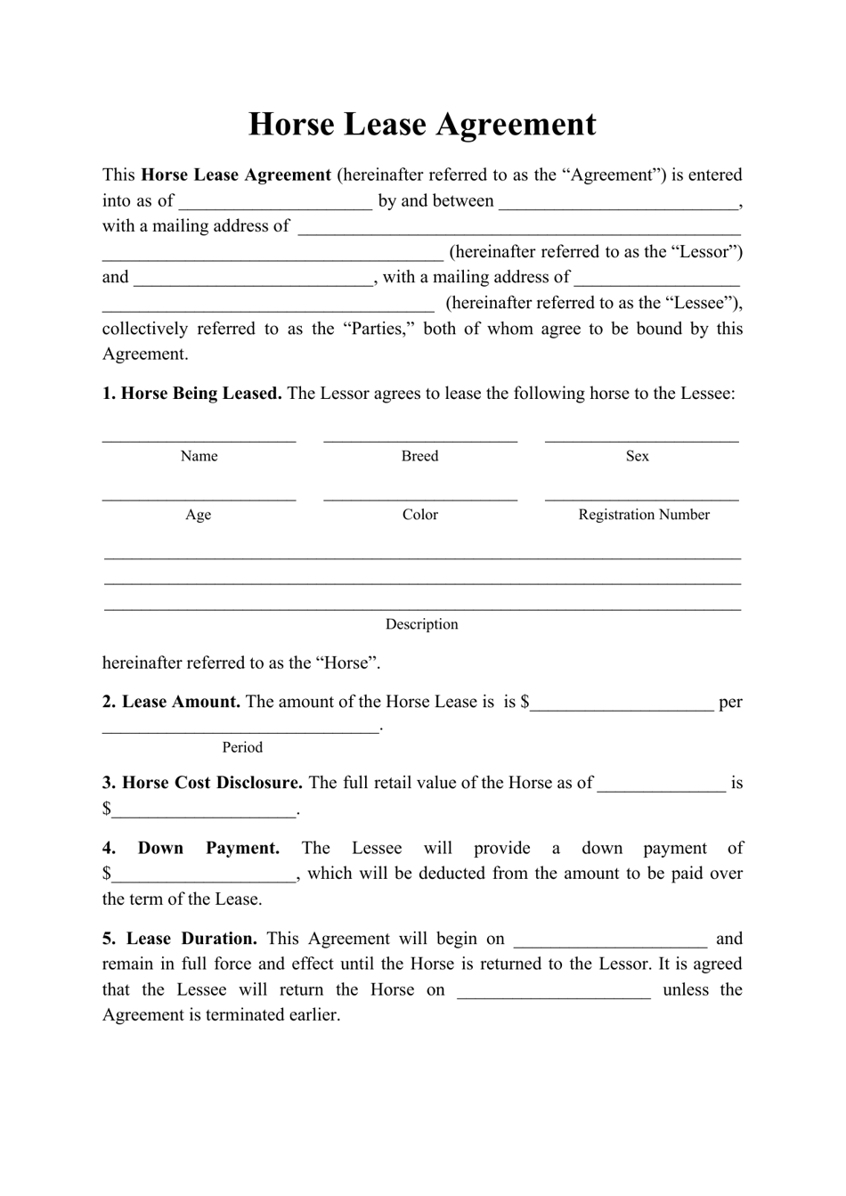 Horse Lease Agreement Template Fill Out Sign Online And Download PDF Templateroller