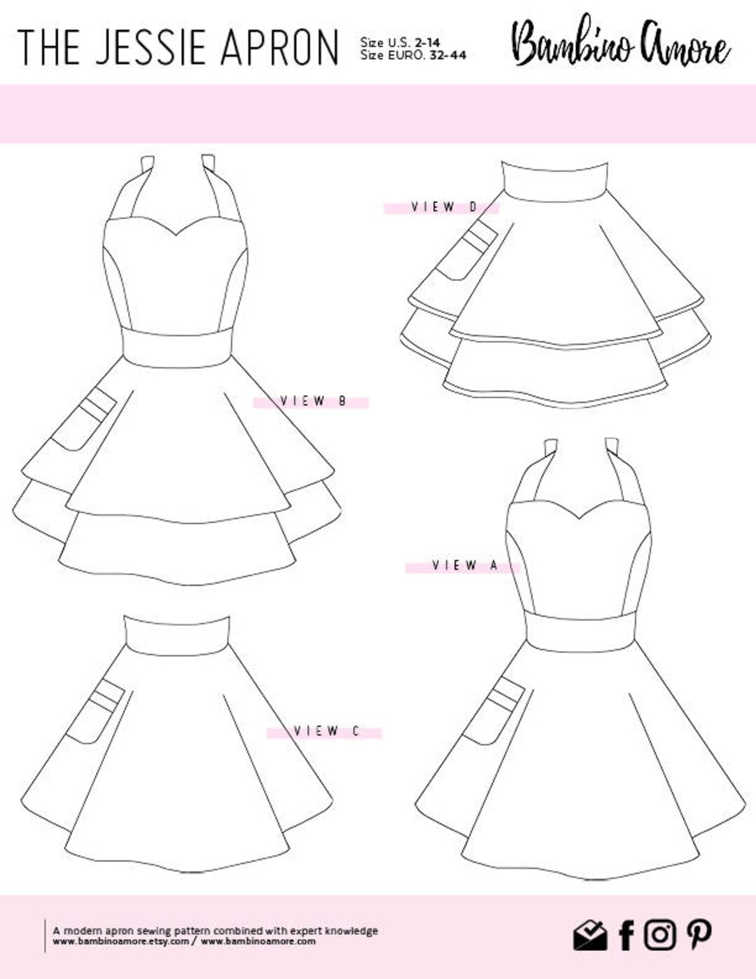 How To Sew A Retro Apron For Women A Printable Sewing Pattern Tutorial Full Half Double Skirts And Sweetheart Neckline Aprons Etsy