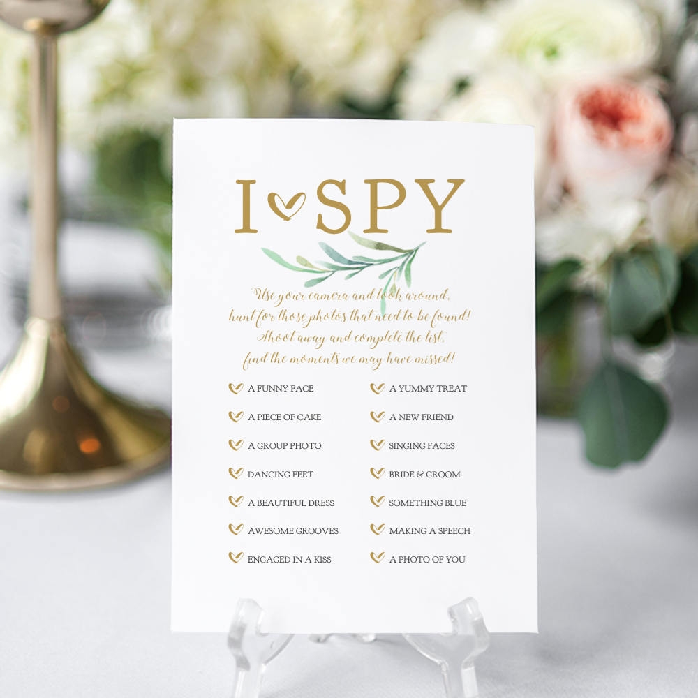 I Spy Wedding Game I Spy Printable Sign Wedding Signs 4x6 4x9 5x7 And 8x10 Disposable Camera Greenery Corjl Template FREE Demo