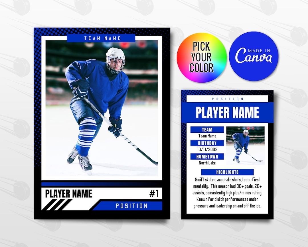 Ice Hockey Trading Cards Template Customizable Player Card Canva Template Personalized DIY Sport Card Printable School Team Gifts Etsy