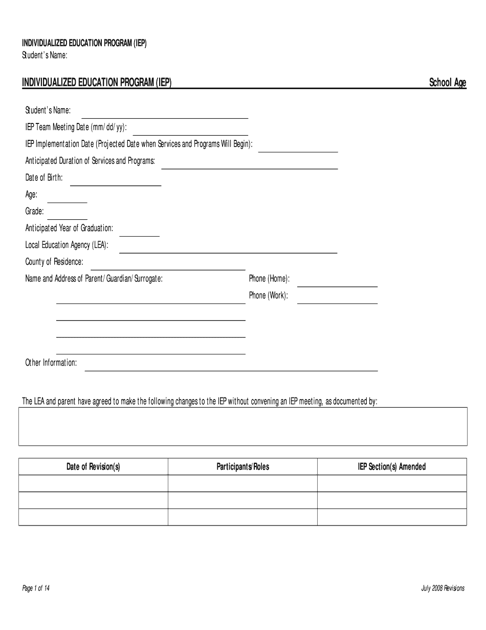 Iep Template Printable Blank PDF Online