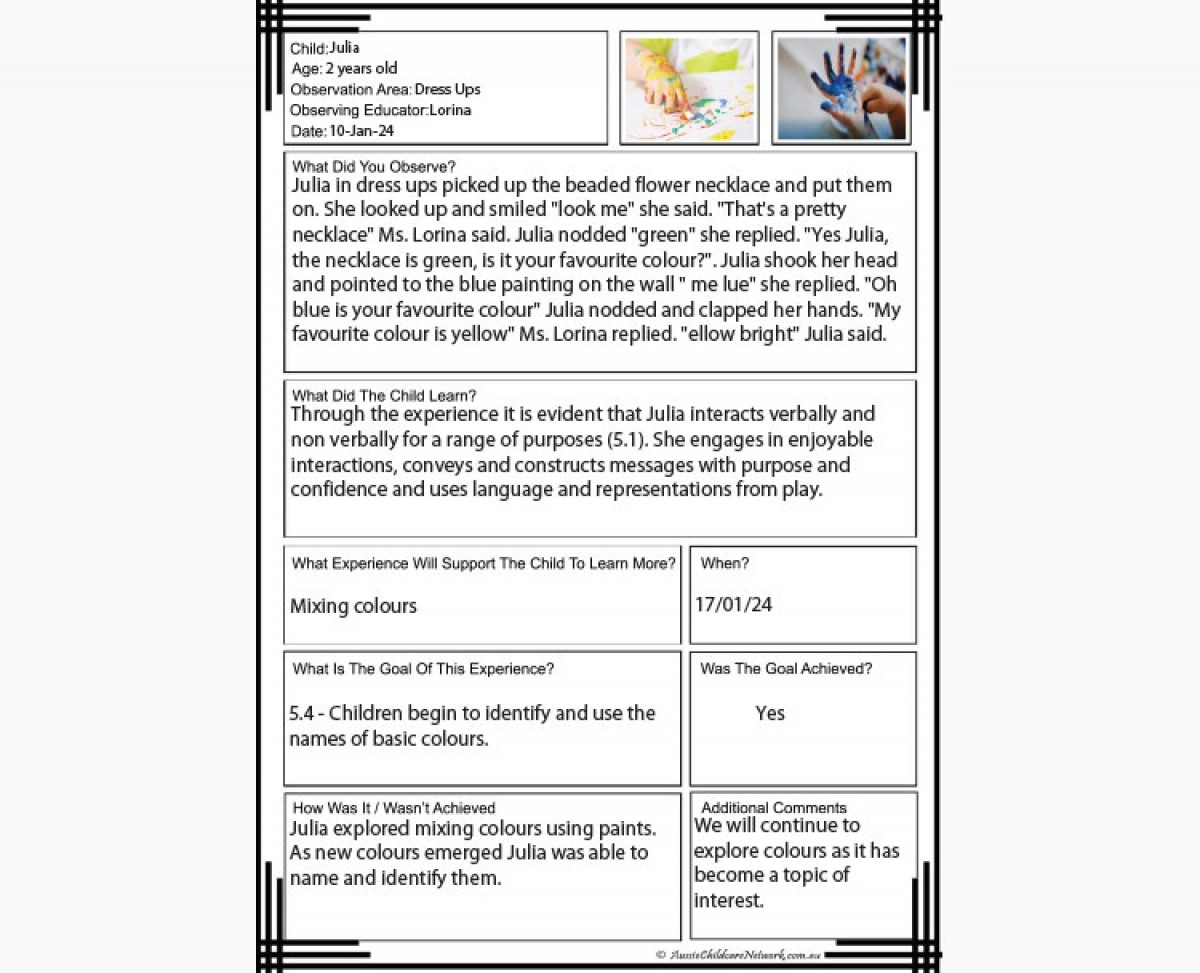 Free Printable Eylf Observation Templates Free Printable Eylf Observation Templates