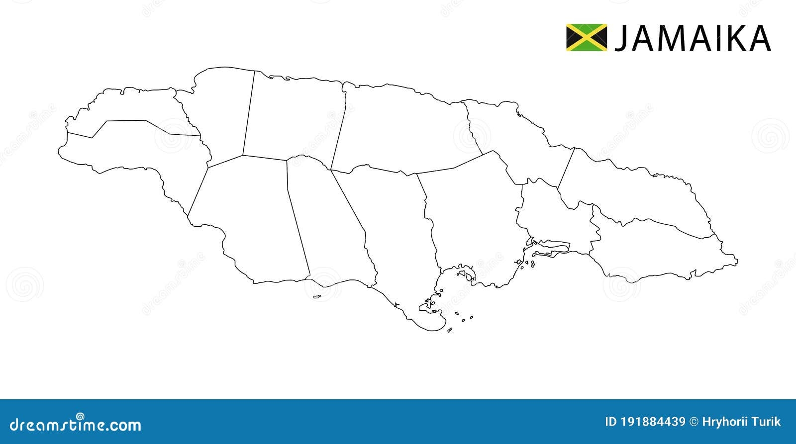 Jamaica Map Black And White Detailed Outline Regions Of The 