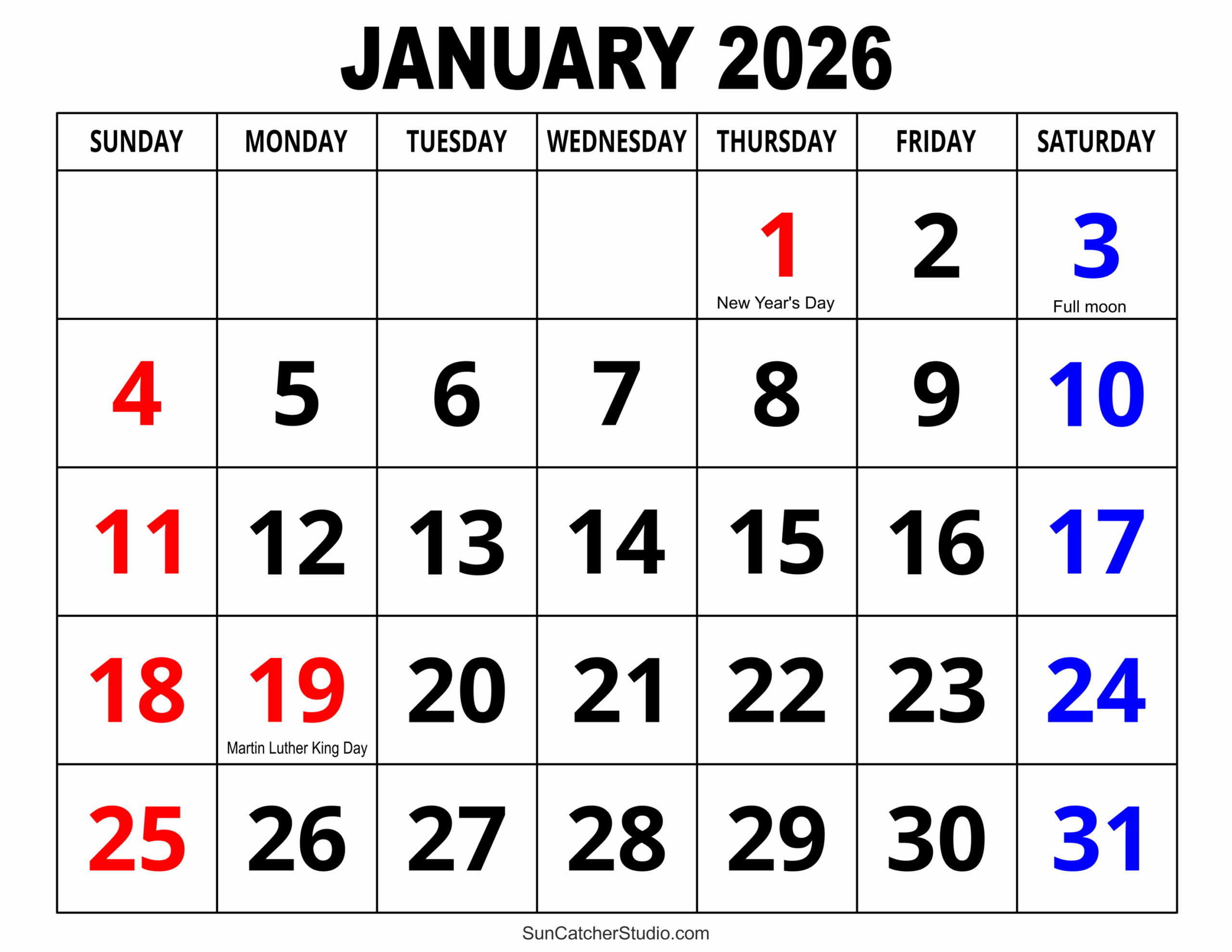 January 2026 Calendar Free Printable Free Printables January 2026 Calendar Free Printable Free Printables