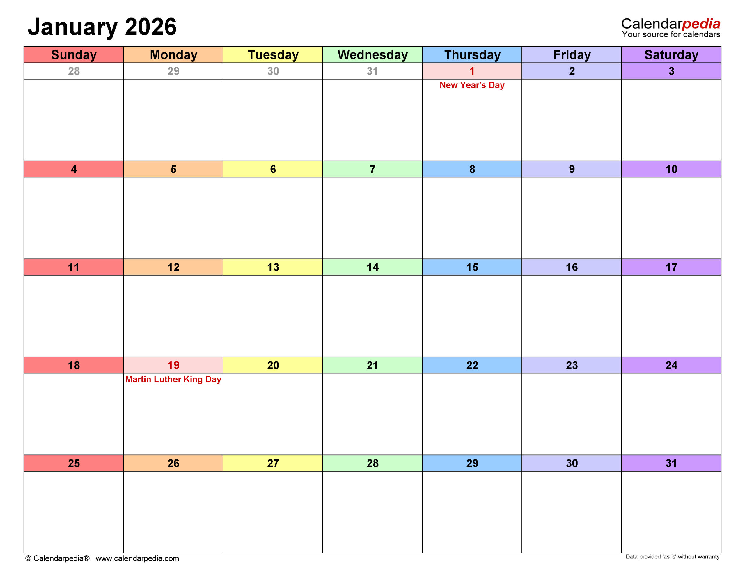 January 2026 Calendar Templates For PDF Excel And Word January 2026 Calendar Templates For PDF Excel And Word