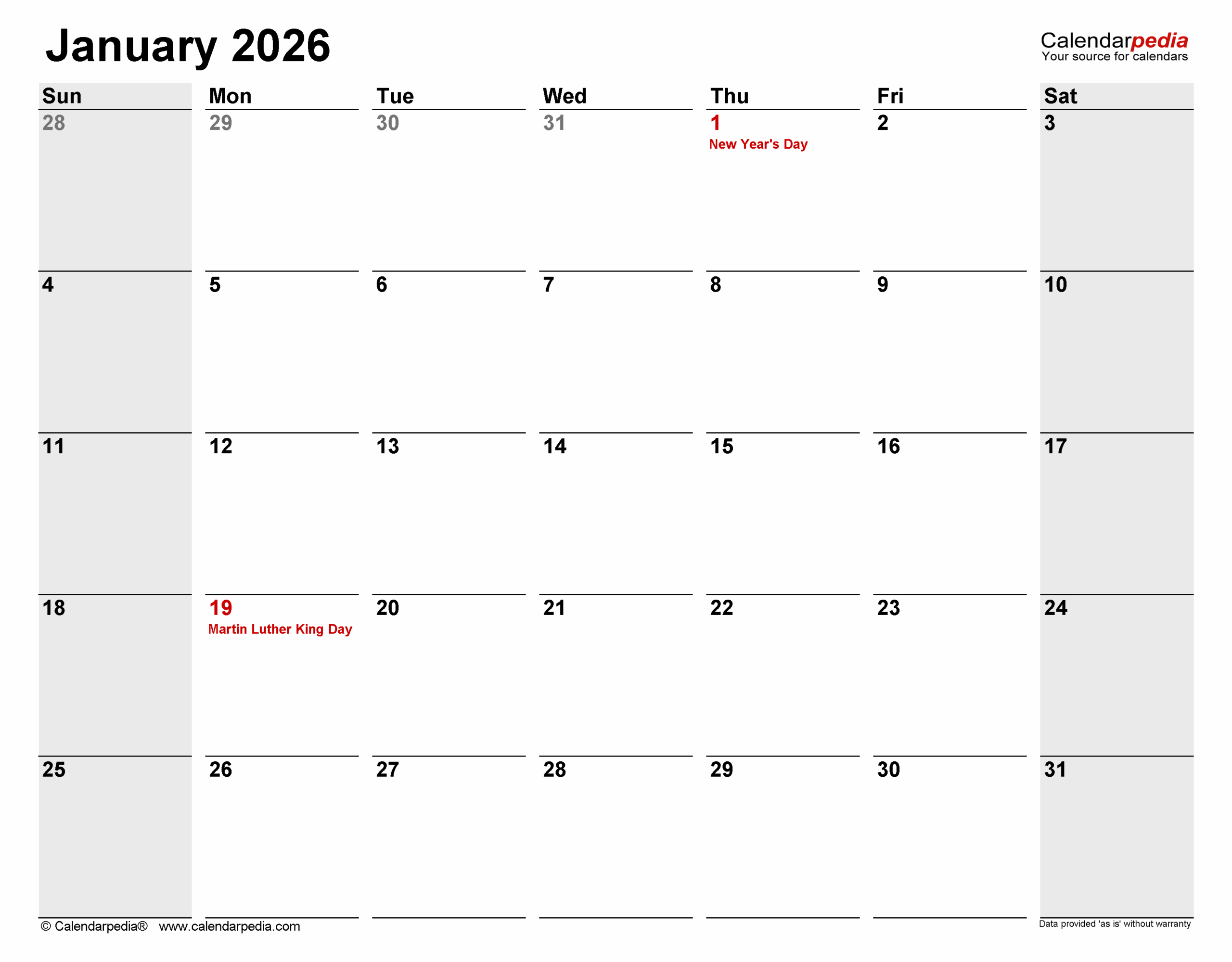 January 2026 Calendar Templates For PDF Excel And Word January 2026 Calendar Templates For PDF Excel And Word