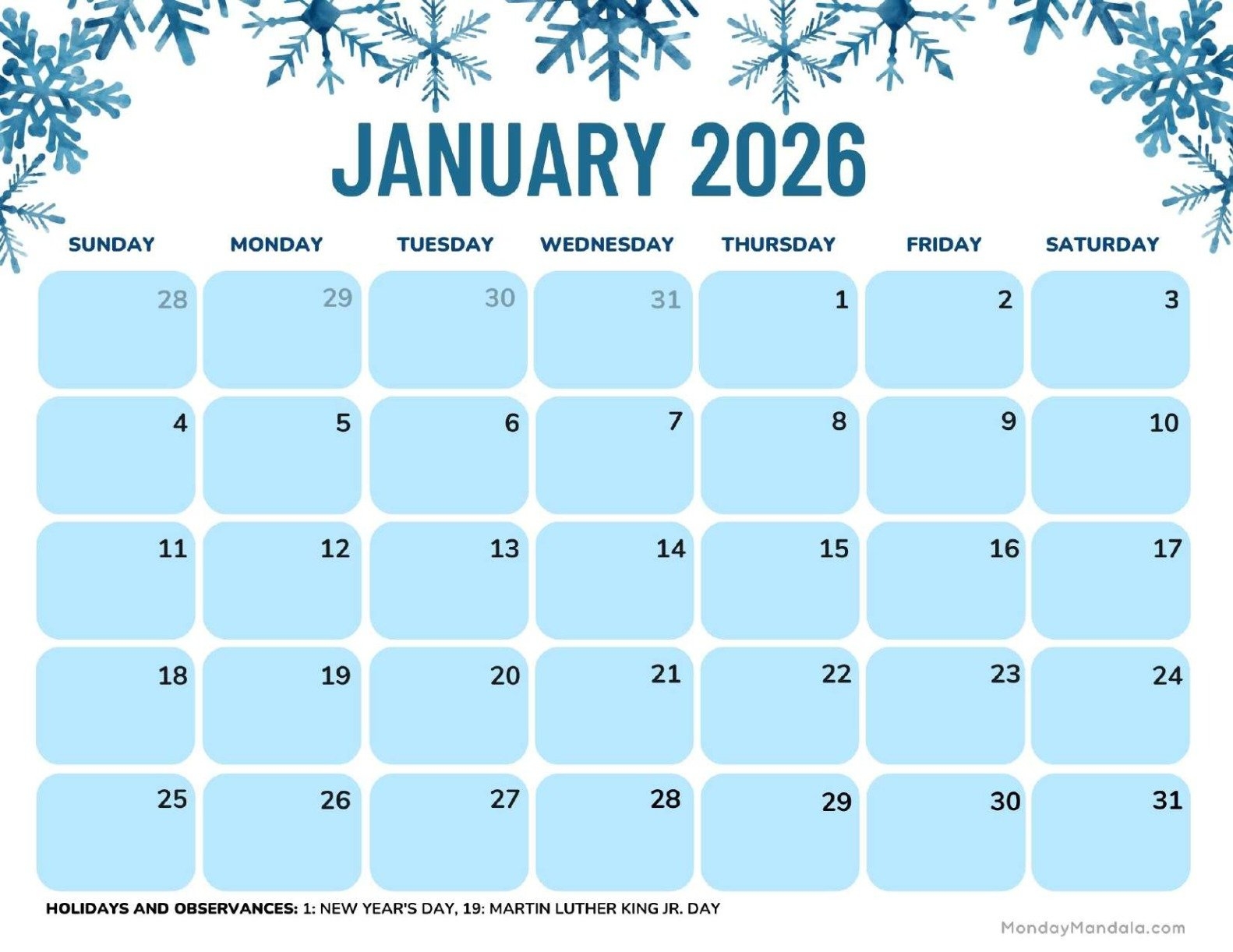 January 2026 Calendars Free PDF Printables January 2026 Calendars Free PDF Printables