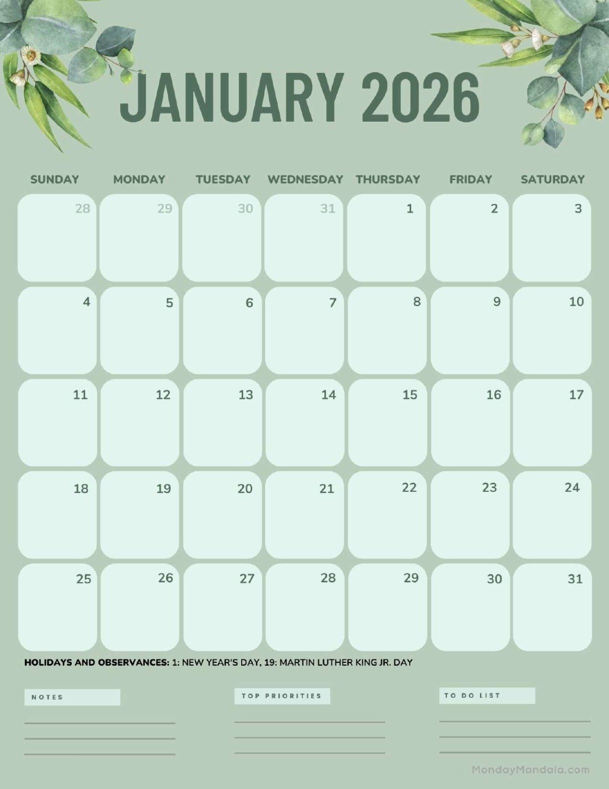January 2026 Calendars Free PDF Printables January 2026 Calendars Free PDF Printables