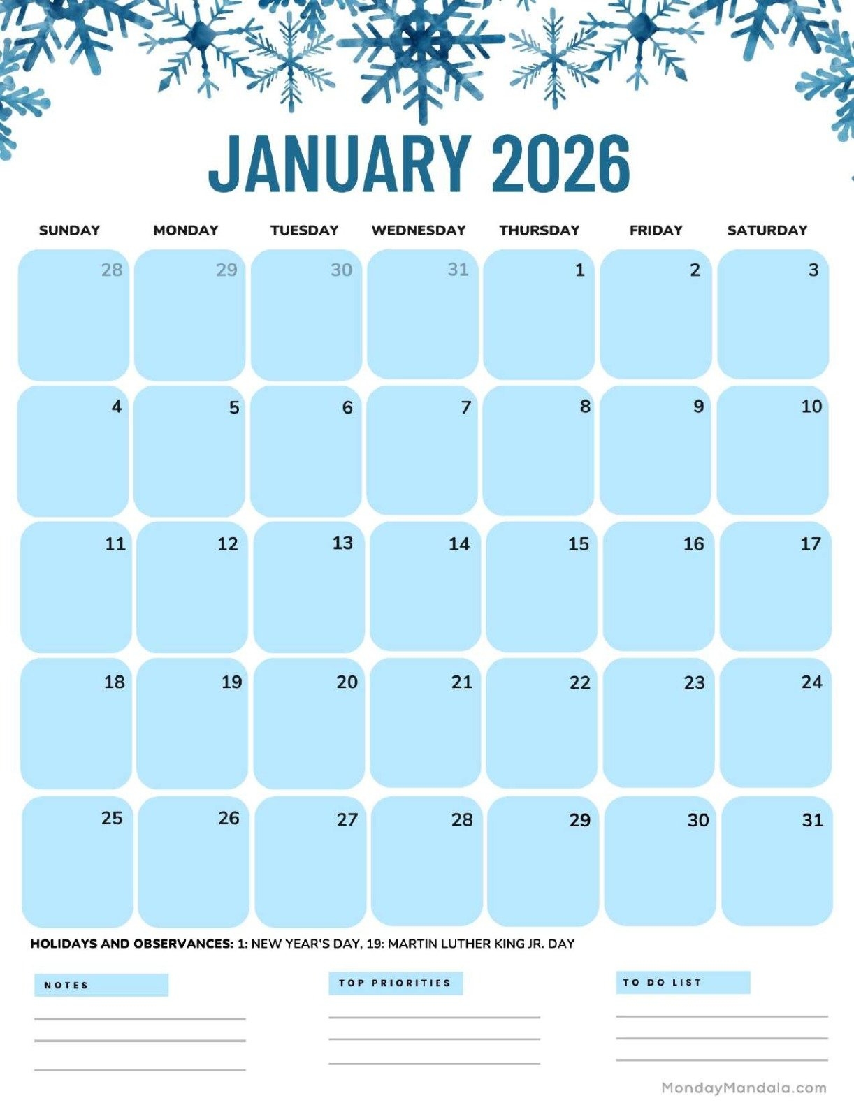 January 2026 Calendars Free PDF Printables January 2026 Calendars Free PDF Printables