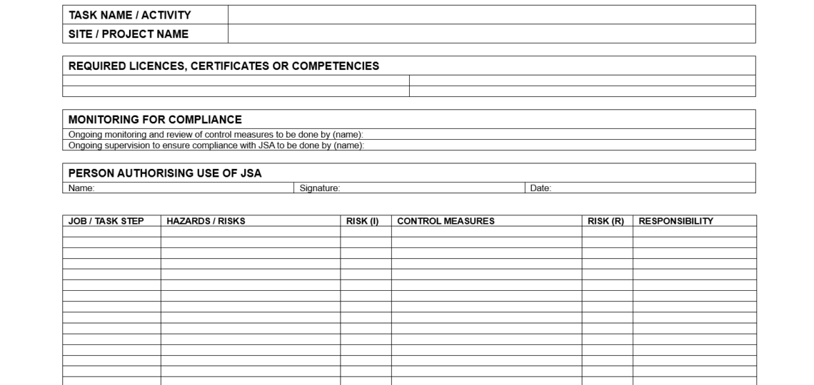 Job Safety Analysis JSA Template