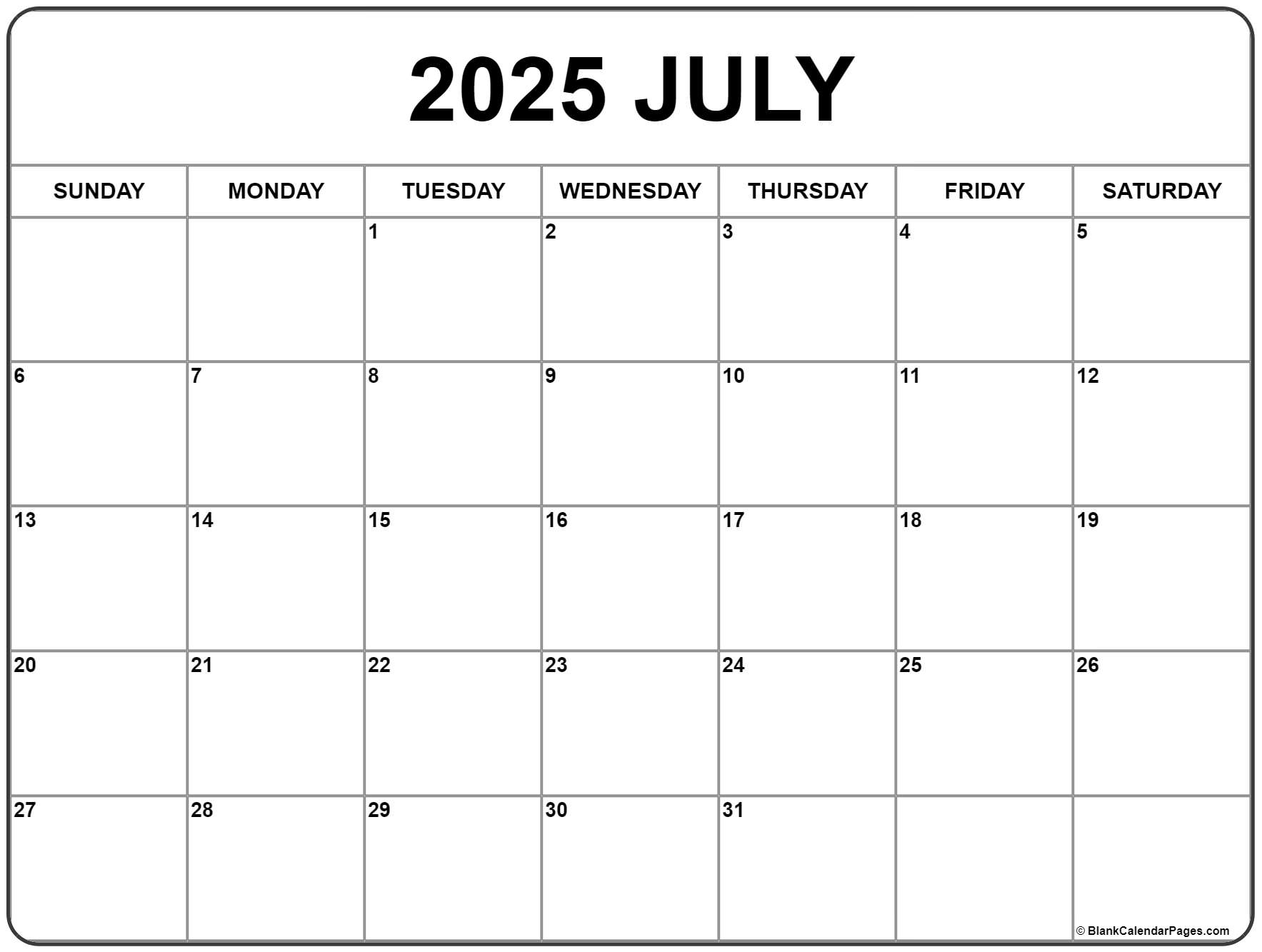 July 2025 Calendar Free Printable Calendars