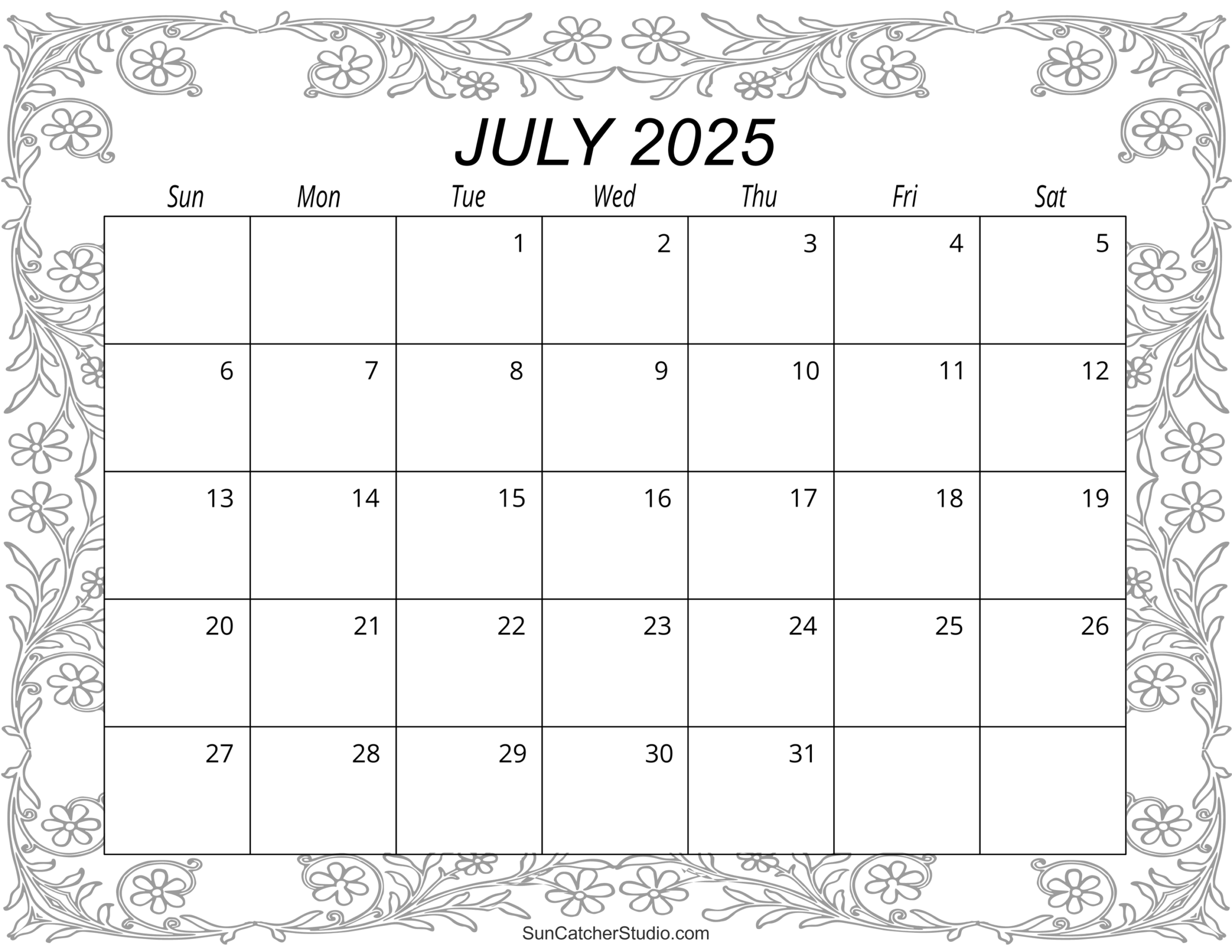 Blank July 2025 Calendar Template