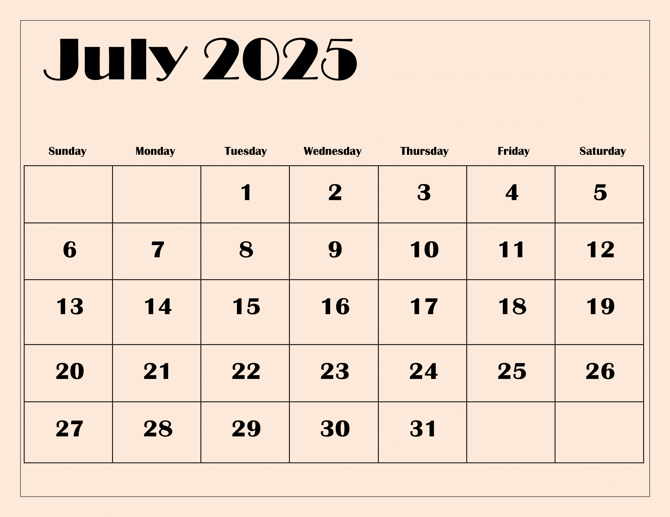 July 2025 Calendar Printable PDF Template With Holidays July 2025 Calendar Printable PDF Template With Holidays
